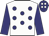 White, navy blue spots, navy blue sleeves, navy blue cap, white spots White, navy blue spots, navy blue sleeves, navy blue cap, white spots