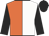 Orange and white halved vertically, black sleeves and cap Orange and white halved vertically, black sleeves and cap