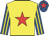 Yellow, red star, royal blue & yellow striped sleeves, royal blue cap, red star Yellow, red star, royal blue & yellow striped sleeves, royal blue cap, red star