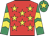 Red, yellow stars, emerald green sleeves, yellow chevrons, emerald green cap, yellow star