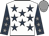 White, dark blue stars, dark blue sleeves, grey stars, grey cap