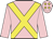 Pink, yellow cross sashes, yellow diamonds on cap