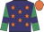 Purple, orange stars, emerald green sleeves, purple armlets, orange cap