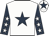 White, dark blue star, dark blue sleeves, white stars, white cap, dark blue star