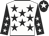 White, black stars, black sleeves, white stars, black cap, white star