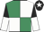 Emerald green and white (quartered), black and white halved sleeves, black cap, white star