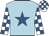 Light blue, royal blue star, white and royal blue check sleeves and cap Light blue, royal blue star, white and royal blue check sleeves and cap