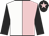 Pink & white halved, black sleeves, black cap, pink star Pink & white halved, black sleeves, black cap, pink star