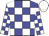 blue and white checked, white cap