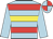 Light blue, red and yellow hoops, light blue sleeves, light blue and red quartered cap