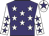 Purple body, white stars, white arms, purple stars, white cap, purple star