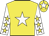 Yellow body, white star, white arms, yellow stars, yellow cap, white star