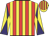 Red & yellow stripes, purple sleeves, yellow diabolo, yellow & red striped cap Red & yellow stripes, purple sleeves, yellow diabolo, yellow & red striped cap