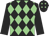 Black & light green diamonds, black sleeves, light green diamonds on cap Black & light green diamonds, black sleeves, light green diamonds on cap