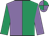 Emerald green & mauve halved, slvs reversed, quartered cap Emerald green & mauve halved, slvs reversed, quartered cap