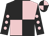Black and pink (quartered), black sleeves, pink spots Black and pink (quartered), black sleeves, pink spots