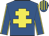 Royal blue, yellow cross of lorraine, yellow seams on sleeves, striped cap
