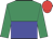 emerald green and blue halved horizontally, emerald green sleeves, red cap