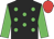 Black, lime green spots, lime green sleeves, red cap