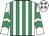 White and emerald green stripes, chevrons on sleeves, white cap, emerald green stars