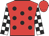 red, black spots, white sleeves, black check, red cap
