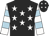 Black body, white stars, white arms, light blue hooped, black cap, white stars