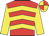 red , yellow chevrons, yellow sleeves, quartered cap