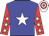 Blue body, white star, red arms, white stars, white cap, red hooped