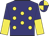 Navy blue, yellow spots, yellow halved sleeves, quartered cap