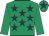 Emerald green, dark blue stars, emerald green sleeves, emerald green cap, dark blue star