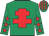 Emerald green, red cross of lorraine, red stars on sleeves, red stripes on cap