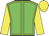 Green, yellow seams, sleeves and cap