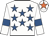 White, royal blue stars and armlets, white cap, orange star