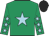 Emerald green, light blue star, emerald green sleeves, light blue stars, black cap