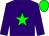 Purple body, green star, purple arms, green cap