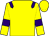 Yellow body, purple epaulettes, yellow arms, purple armlets, yellow cap