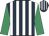 Dark blue & white stripes, emerald green sleeves, dark blue & white striped cap