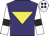 Purple, yellow inverted triangle, white sleeves, black armlet, white cap, purple spots