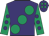 Purple, large emerald green spots, emerald green sleeves, purple spots, purple cap, emerald green spots