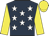 Dark blue, white stars, yellow sleeves and cap