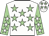 White, light green stars, light green sleeves, white stars and stars on cap