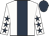 White, dark blue stripe, white sleeves, dark blue stars and cap