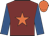 Maroon, orange star, royal blue sleeves, orange cap