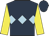 Dark blue, light blue triple diamond, yellow sleeves