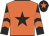 Orange, black star, black and orange chevrons on sleeves, black cap, orange star
