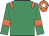 Emerald green, orange epaulets and armlets, orange cap, white star