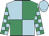 Light blue and emerald green (quartered), checked sleeves, light blue cap