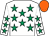White, emerald green stars, orange cap