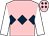 Pink, dark blue triple diamond, white sleeves, pink cap, dark blue diamonds