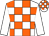 White body, orange checked, white arms, white cap, orange checked
